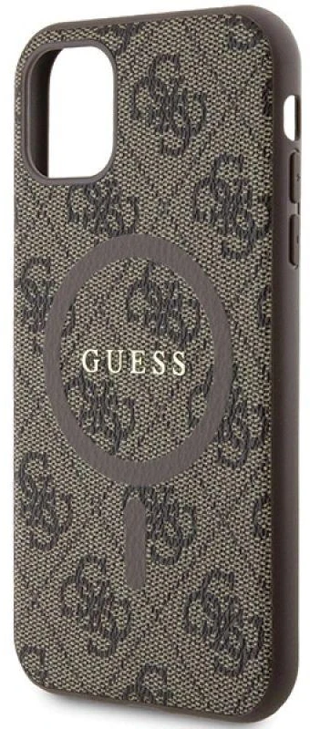 Dėklas GUESS GUHMN61G4GFRW IPHONE 11 6.1 " / XR BROWN / BROWN HARDCASE 4G COLLECTION LEATHER METAL LOGO MAGSAFE