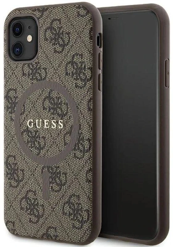 Dėklas GUESS GUHMN61G4GFRW IPHONE 11 6.1 " / XR BROWN / BROWN HARDCASE 4G COLLECTION LEATHER METAL LOGO MAGSAFE