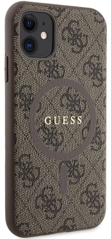 Dėklas GUESS GUHMN61G4GFRW IPHONE 11 6.1 " / XR BROWN / BROWN HARDCASE 4G COLLECTION LEATHER METAL LOGO MAGSAFE