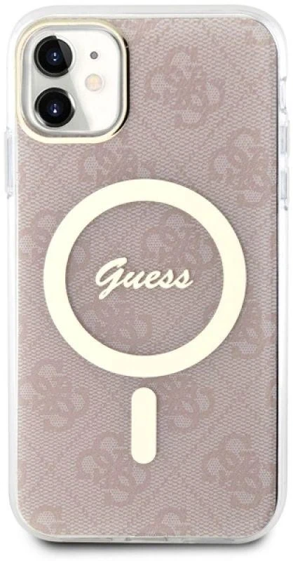 Guess GUHMN61H4STP Apple iPhone 11 6.1″ rožinės spalvos kietas dėklas 4G MagSafe