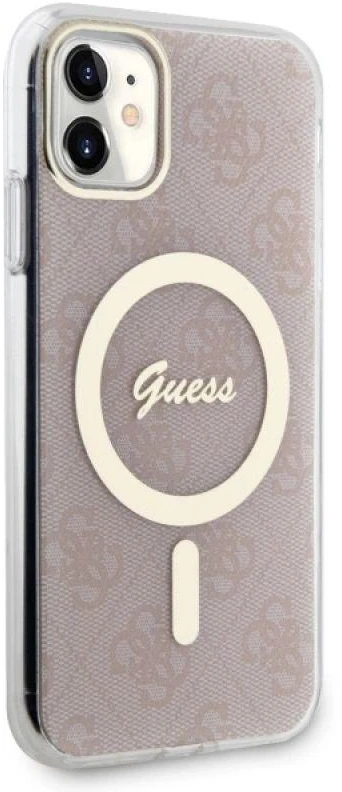 Guess GUHMN61H4STP Apple iPhone 11 6.1″ rožinės spalvos kietas dėklas 4G MagSafe