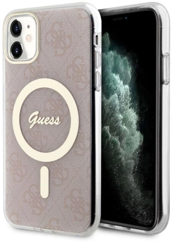 Guess GUHMN61H4STP Apple iPhone 11 6.1″ rožinės spalvos kietas dėklas 4G MagSafe