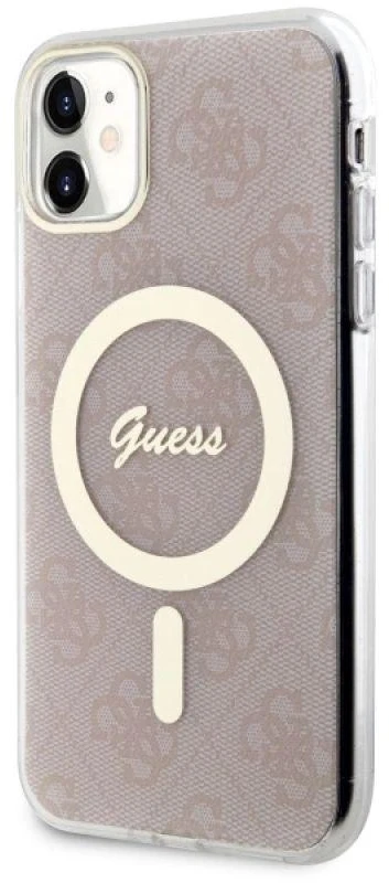 Guess GUHMN61H4STP Apple iPhone 11 6.1″ rožinės spalvos kietas dėklas 4G MagSafe