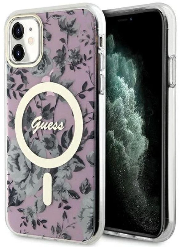 Dėklas GUESS GUHMN61HCFWSP IPHONE 11 / XR 6.1 "Rožinis / Rožinis HARDCASE FLOWER MAGSAFE
