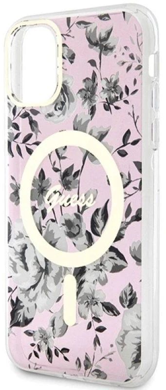 Dėklas GUESS GUHMN61HCFWSP IPHONE 11 / XR 6.1 "Rožinis / Rožinis HARDCASE FLOWER MAGSAFE