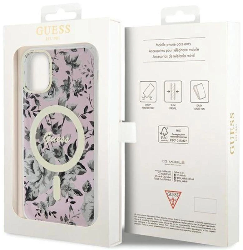 Dėklas GUESS GUHMN61HCFWSP IPHONE 11 / XR 6.1 "Rožinis / Rožinis HARDCASE FLOWER MAGSAFE