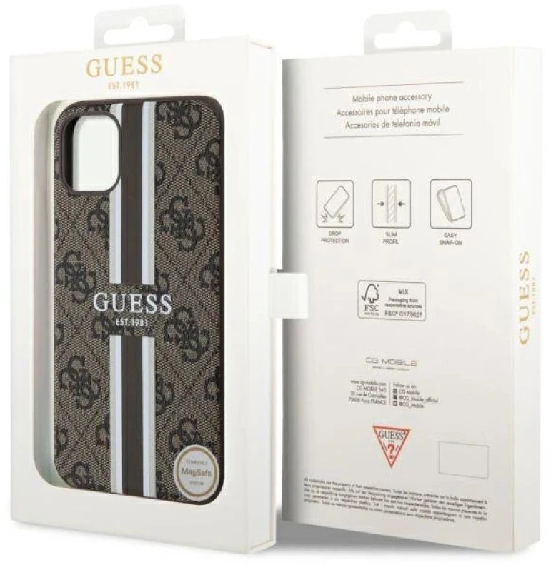 Guess GUHMN61P4RPSW Apple iPhone 11 / Xr rudos spalvos kietas dėklas 4G Printed Stripes MagSafe