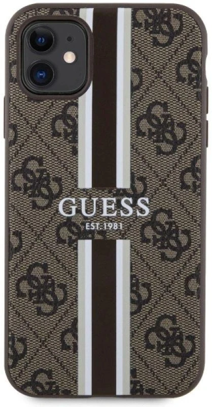 Guess GUHMN61P4RPSW Apple iPhone 11 / Xr rudos spalvos kietas dėklas 4G Printed Stripes MagSafe