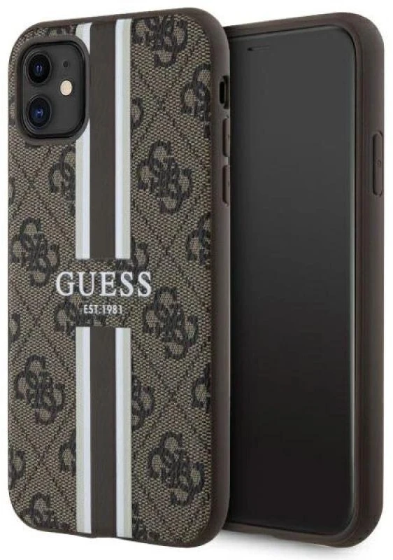 Guess GUHMN61P4RPSW Apple iPhone 11 / Xr rudos spalvos kietas dėklas 4G Printed Stripes MagSafe