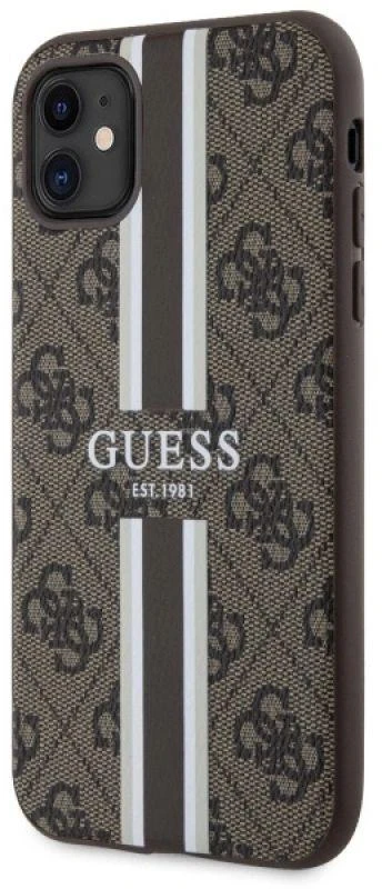 Guess GUHMN61P4RPSW Apple iPhone 11 / Xr rudos spalvos kietas dėklas 4G Printed Stripes MagSafe