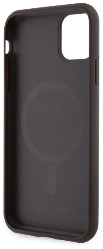Guess GUHMN61P4RPSW Apple iPhone 11 / Xr rudos spalvos kietas dėklas 4G Printed Stripes MagSafe
