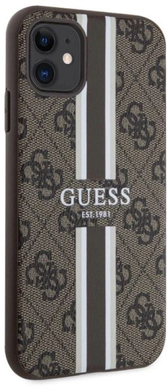 Guess GUHMN61P4RPSW Apple iPhone 11 / Xr rudos spalvos kietas dėklas 4G Printed Stripes MagSafe