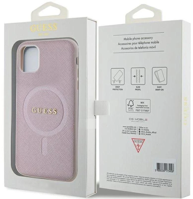 Dėklas GUESS GUHMN61PSAHMCP IPHONE 11 / XR 6.1 "Rožinis / Rožinis HARDCASE SAFFIANO MAGSAFE