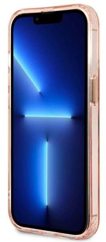 Guess GUHMP13LHTCMP Apple iPhone 13 Pro / 13 6,1″ rožinės spalvos kietas dėklas Gold Outline Translucent MagSafe
