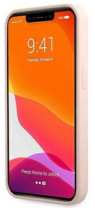 Guess dėklas iPhone 13 Pro / 13 6,1 GUHMP13LLLSLMGLP šviesiai rožinės spalvos kietasis dėklas Silikoninis Script Gold Logo Magsafe