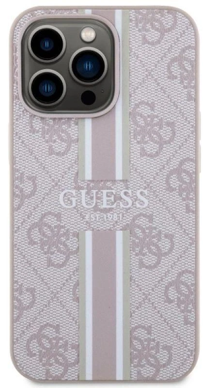 Guess GUHMP13LP4RPSP Apple iPhone 13 Pro / 13 6,1″ rožinės spalvos kietas dėklas 4G Printed Stripes MagSafe