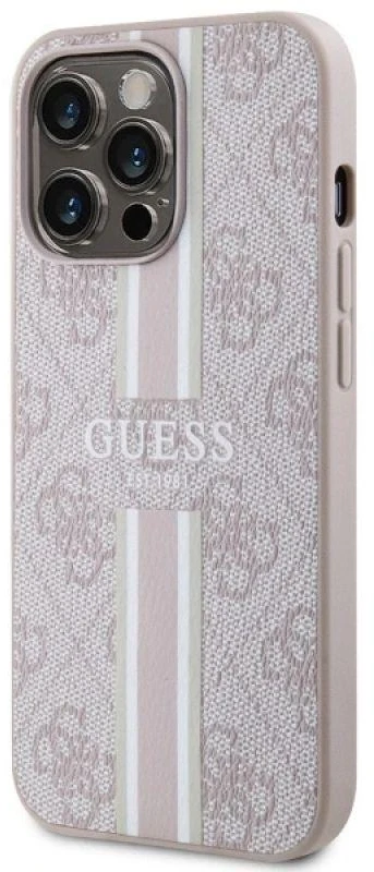 Guess GUHMP13LP4RPSP Apple iPhone 13 Pro / 13 6,1″ rožinės spalvos kietas dėklas 4G Printed Stripes MagSafe