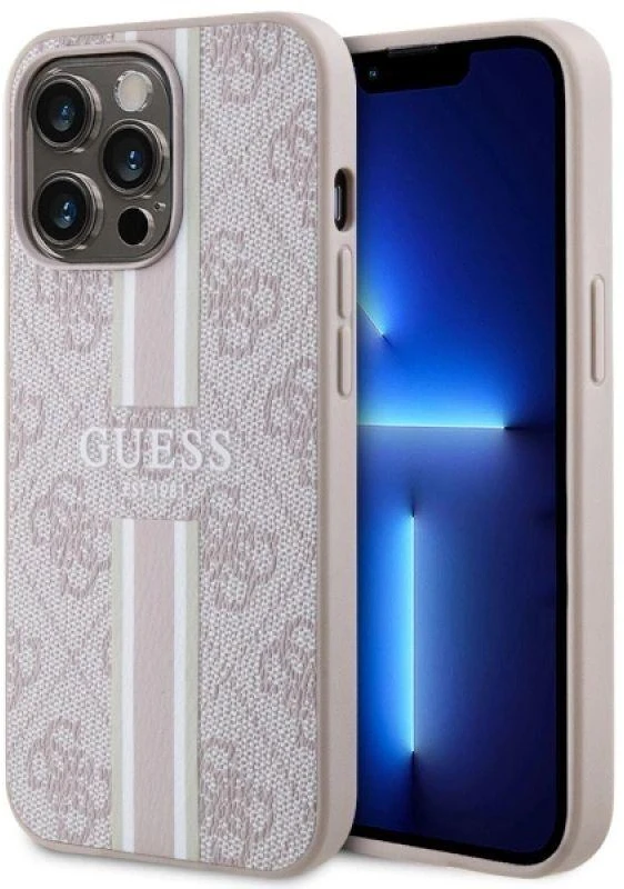 Guess GUHMP13LP4RPSP Apple iPhone 13 Pro / 13 6,1″ rožinės spalvos kietas dėklas 4G Printed Stripes MagSafe