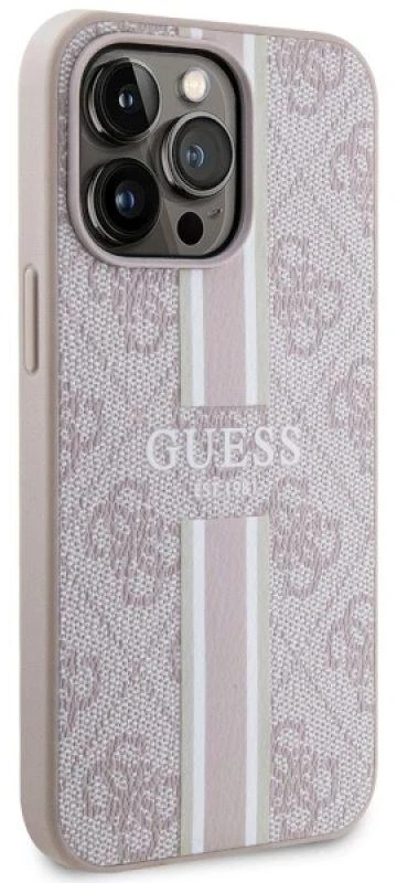 Guess GUHMP13LP4RPSP Apple iPhone 13 Pro / 13 6,1″ rožinės spalvos kietas dėklas 4G Printed Stripes MagSafe