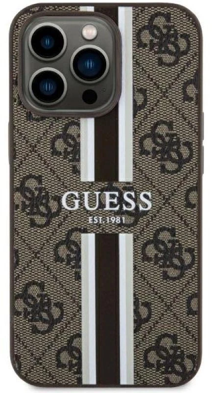 Guess GUHMP13LP4RPSW Apple iPhone 13 Pro / 13 6.1″ rudos spalvos kietas dėklas 4G Printed Stripes MagSafe