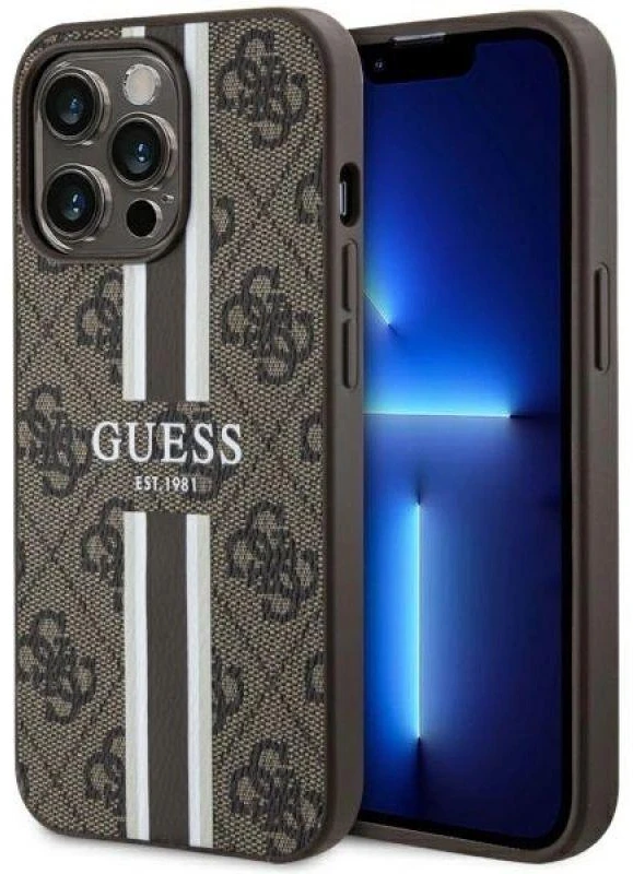 Guess GUHMP13LP4RPSW Apple iPhone 13 Pro / 13 6.1″ rudos spalvos kietas dėklas 4G Printed Stripes MagSafe
