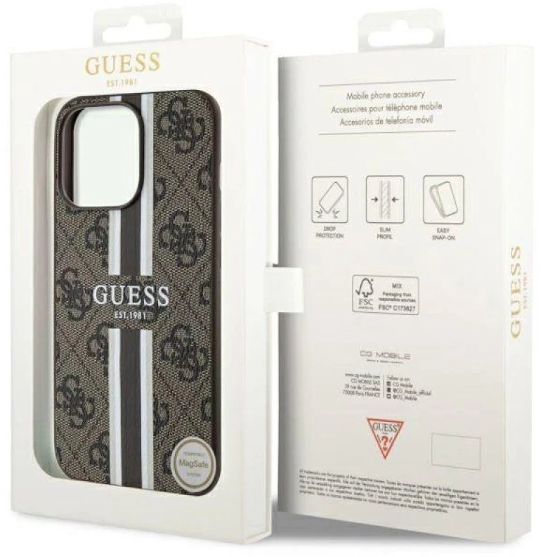 Guess GUHMP13LP4RPSW Apple iPhone 13 Pro / 13 6.1″ rudos spalvos kietas dėklas 4G Printed Stripes MagSafe