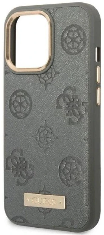 Guess GUHMP13LSAPSTG Apple iPhone 13 Pro / 13 6,1″ pilkas kietas dėklas Peony Logo Plate MagSafe