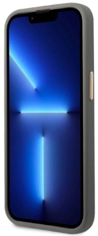 Guess GUHMP13LSAPSTG Apple iPhone 13 Pro / 13 6,1″ pilkas kietas dėklas Peony Logo Plate MagSafe