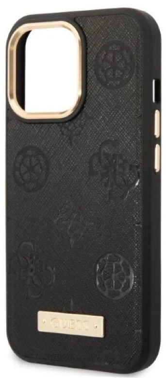Guess GUHMP13LSAPSTK Apple iPhone 13 Pro / 13 6,1″ juodos spalvos kietas dėklas Peony Logo Plate MagSafe