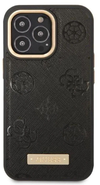 Guess GUHMP13LSAPSTK Apple iPhone 13 Pro / 13 6,1″ juodos spalvos kietas dėklas Peony Logo Plate MagSafe