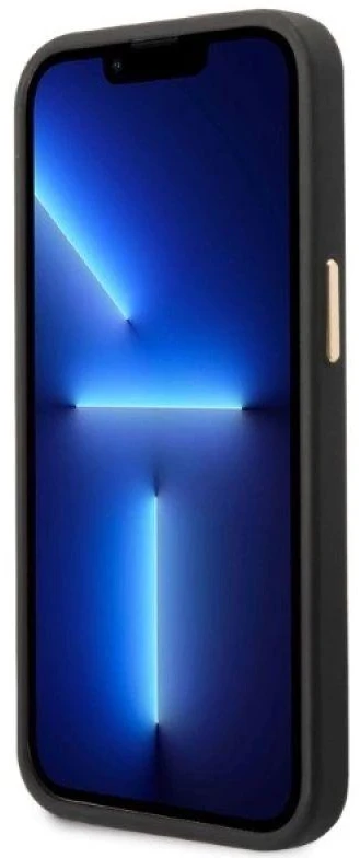Guess GUHMP13LSAPSTK Apple iPhone 13 Pro / 13 6,1″ juodos spalvos kietas dėklas Peony Logo Plate MagSafe