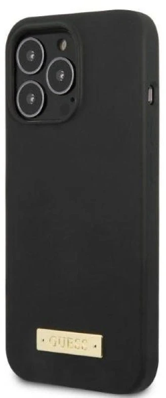 Guess GUHMP13LSPLK Apple iPhone 13 Pro / 13 6,1″ juodos spalvos kietas dėklas Silicone Logo Plate MagSafe