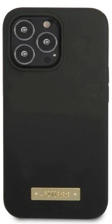 Guess GUHMP13LSPLK Apple iPhone 13 Pro / 13 6,1″ juodos spalvos kietas dėklas Silicone Logo Plate MagSafe