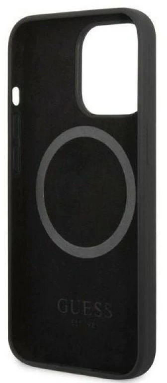 Guess GUHMP13LSPLK Apple iPhone 13 Pro / 13 6,1″ juodos spalvos kietas dėklas Silicone Logo Plate MagSafe