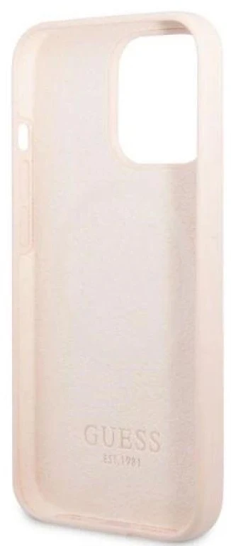 Guess GUHMP13LSPLP Apple iPhone 13 Pro / 13 6,1″ rožinės spalvos kietas dėklas Silicone Logo Plate MagSafe