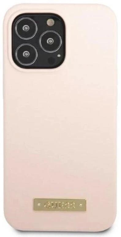Guess GUHMP13LSPLP Apple iPhone 13 Pro / 13 6,1″ rožinės spalvos kietas dėklas Silicone Logo Plate MagSafe