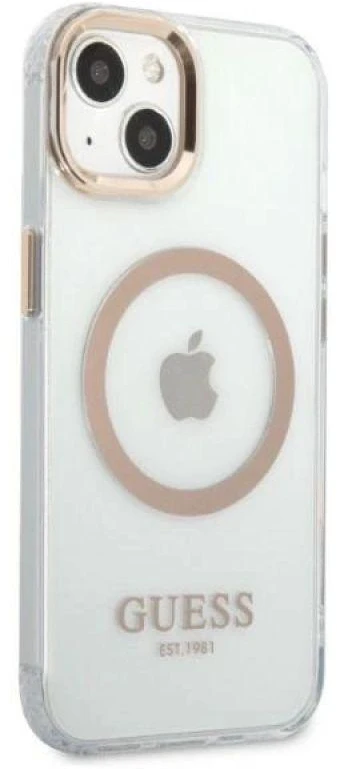Guess GUHMP13MHTRMD Apple iPhone 13 / 14 / 15 6.1″ auksinis kietas dėklas Metal Outline Magsafe