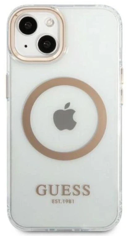 Guess GUHMP13MHTRMD Apple iPhone 13 / 14 / 15 6.1″ auksinis kietas dėklas Metal Outline Magsafe