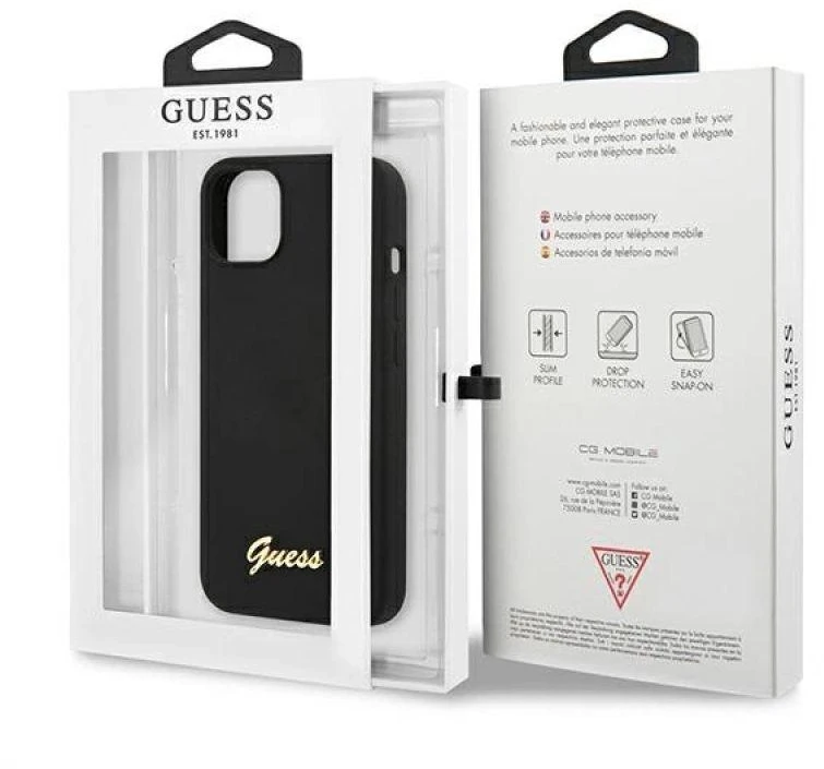 Dėklas GUESS Hardcase Script Gold Logo Back Cover, Apple, iPhone 13, Juodas, 6.1 "