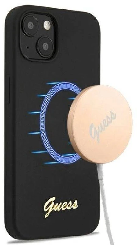 Dėklas GUESS Hardcase Script Gold Logo Back Cover, Apple, iPhone 13, Juodas, 6.1 "