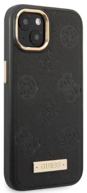 Guess GUHMP13MSAPSTK Apple iPhone 13 / 14 / 15 6.1″ juodos spalvos kietas dėklas Peony Logo Plate MagSafe