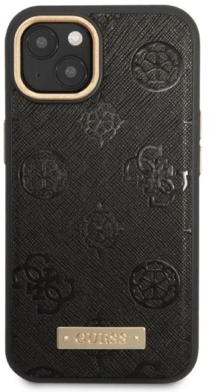 Guess GUHMP13MSAPSTK Apple iPhone 13 / 14 / 15 6.1″ juodos spalvos kietas dėklas Peony Logo Plate MagSafe