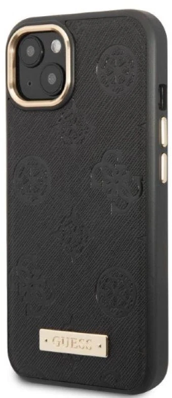 Guess GUHMP13MSAPSTK Apple iPhone 13 / 14 / 15 6.1″ juodos spalvos kietas dėklas Peony Logo Plate MagSafe