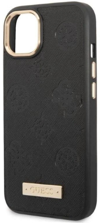 Guess GUHMP13MSAPSTK Apple iPhone 13 / 14 / 15 6.1″ juodos spalvos kietas dėklas Peony Logo Plate MagSafe