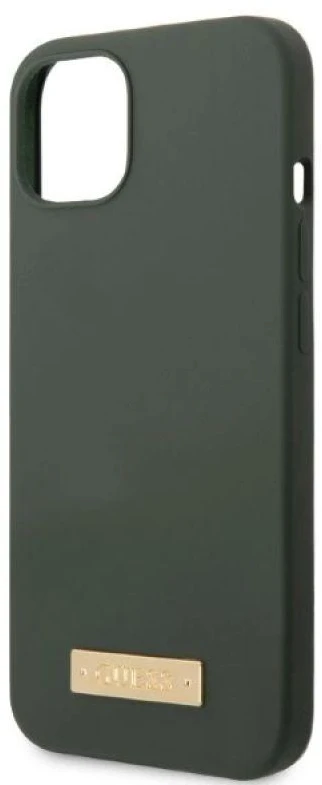 Guess GUHMP13MSBPLA Apple iPhone 13 / 14 / 15 6.1″ khaki kietas dėklas Silicone Logo Plate MagSafe