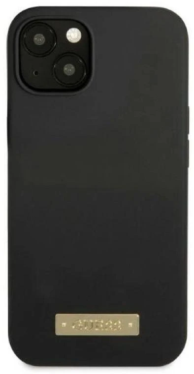 Guess GUHMP13MSPLK Apple iPhone 13 / 14 / 15 6.1″juodos spalvos kietas dėklas Silicone Logo Plate MagSafe