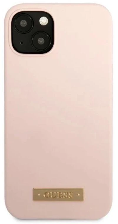 Guess GUHMP13SSBPLP Apple iPhone 13 mini 5,4″ rožinės spalvos kietas dėklas Silicone Logo Plate MagSafe