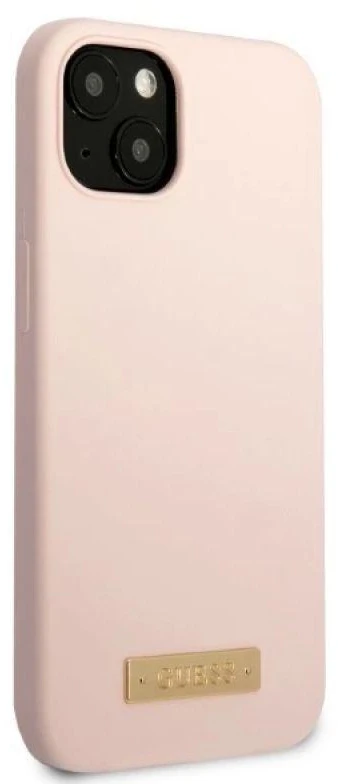Guess GUHMP13SSBPLP Apple iPhone 13 mini 5,4″ rožinės spalvos kietas dėklas Silicone Logo Plate MagSafe