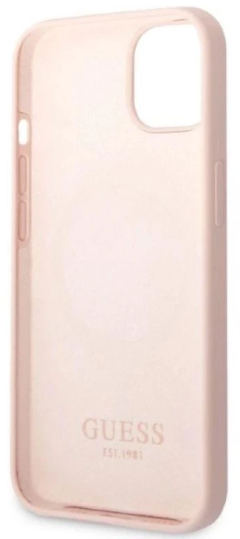 Guess GUHMP13SSBPLP Apple iPhone 13 mini 5,4″ rožinės spalvos kietas dėklas Silicone Logo Plate MagSafe