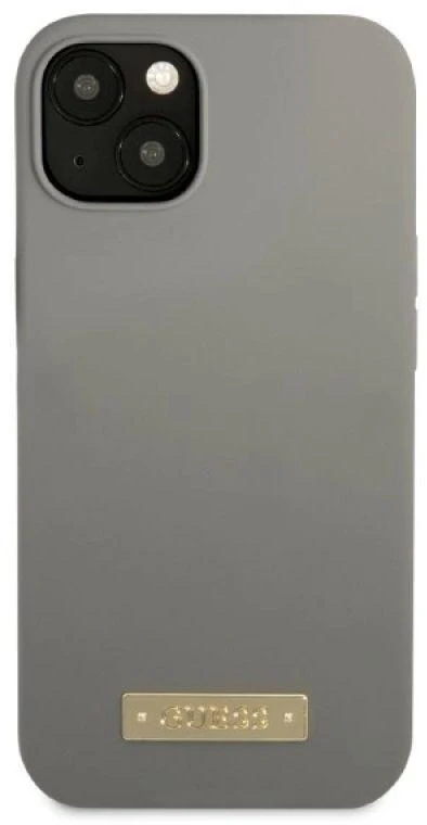 Guess GUHMP13SSPLG Apple iPhone 13 mini 5,4″ pilkas kietas dėklas Silicone Logo Plate MagSafe